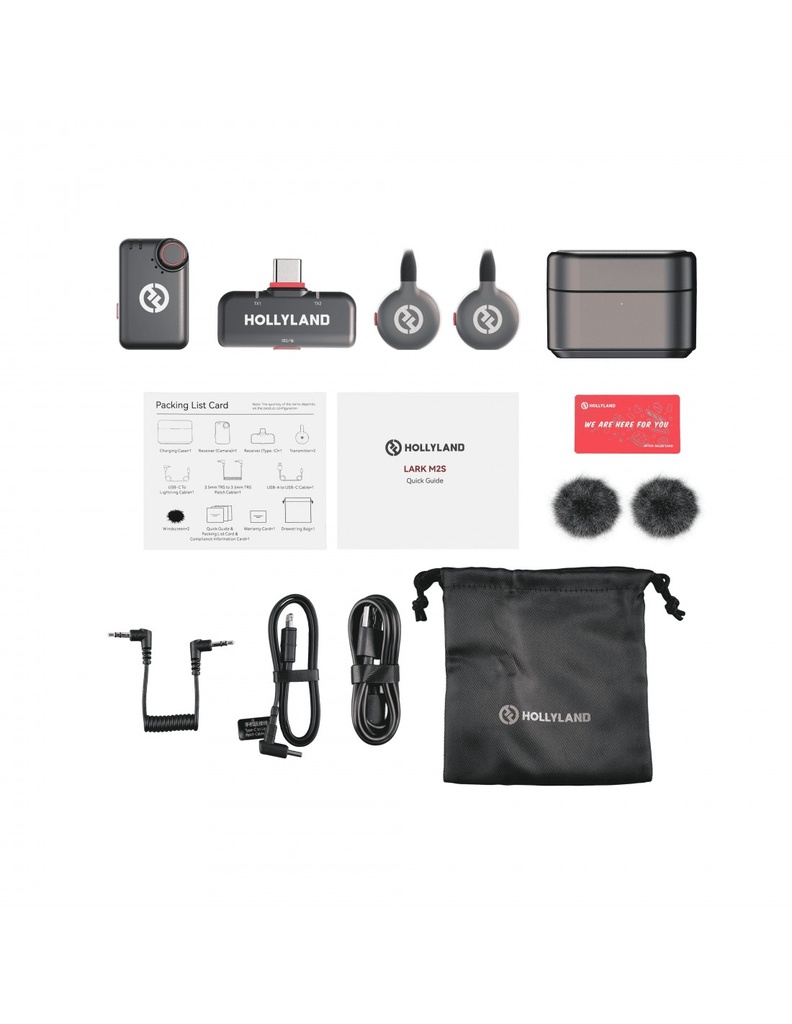 Hollyland LARK M2S Wireless Lavalier Microphone Combo (with Camera RX + USB-C RX + USB-C to Lightning Cable, S